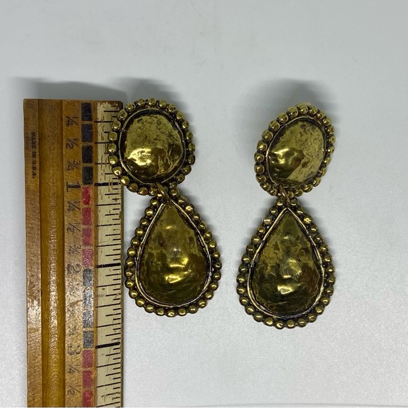 Edouard Rambaud Clip-on Earrings Aged Brass/Gold Tone Hammered Texture Metal MCM - Picture 12 of 13